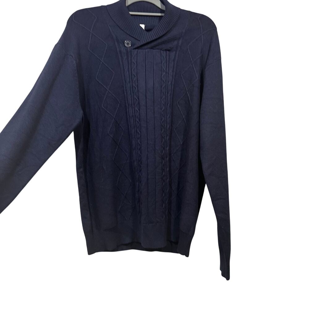 NITAGUT🍁Men’s Cable Knit Sweater Shawl Collar Button Navy Blue Pullover NWT XL